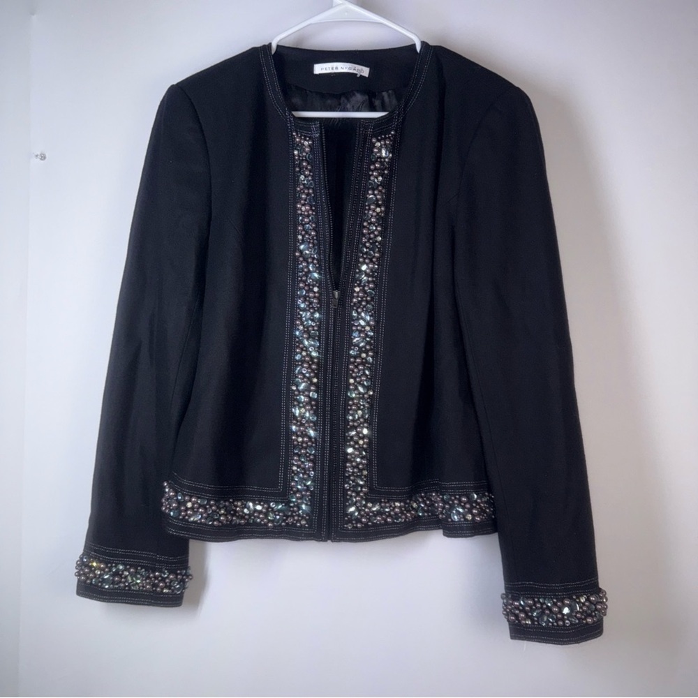 Pete Nygard Embellished Black Wool-Blend jacket, Size Large.